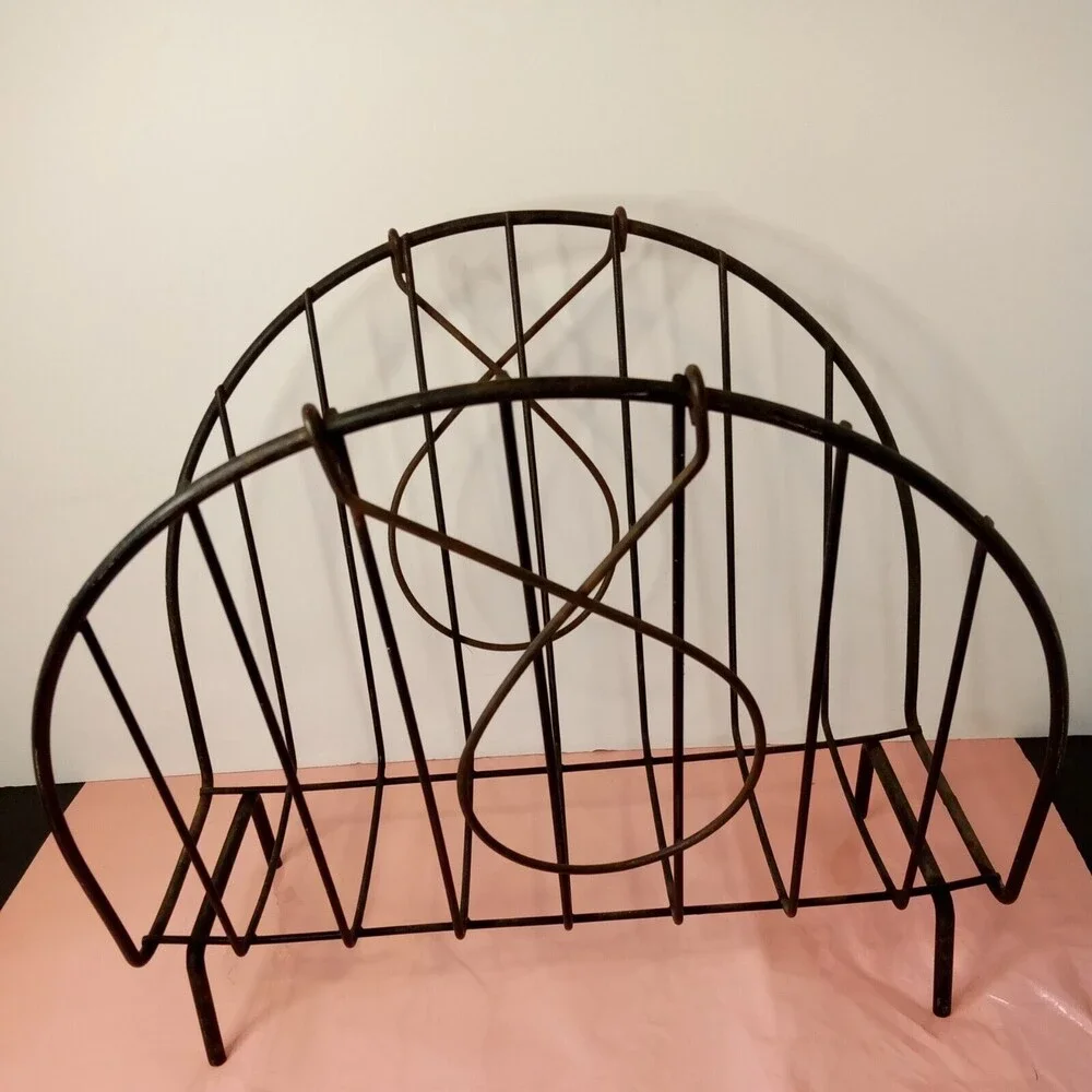 Vintage Mid‎ Century Modern or Art Deco Black Wire Metal Magazine Album Holder